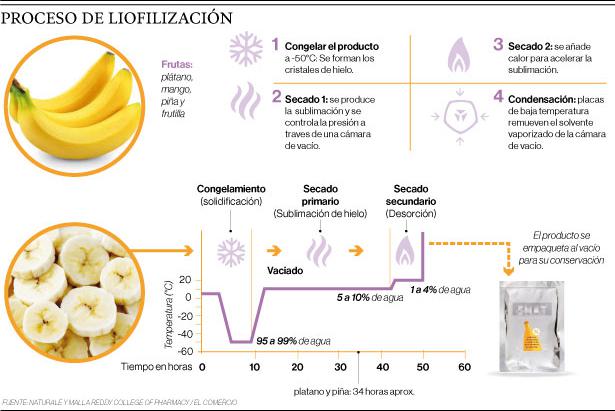 Infografía del proceso de liofilización. Fuente: El Comercio